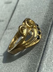 Vintage Black Crystal Rhinestones Openwork Swirls Scrolls Climber Ring Size 7.75