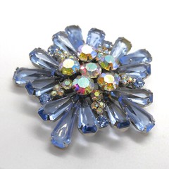 Vintage Juliana DeLizza and Elster Pale Blue AB Pentagon Rhinestone Brooch