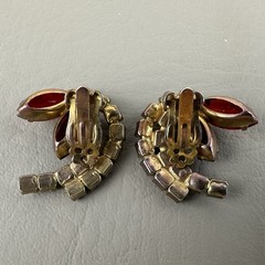 Vintage Clip Earrings Red Pink AB Rhinestone Gold Tone