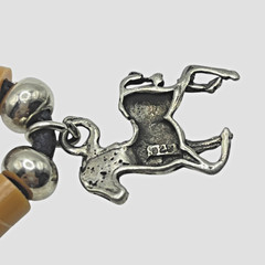 VTG Silver Horse Pendant Necklace Southwest Bead Charm Black Cord Pony Unisex