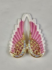 Beautiful Angel Wings Brooch Pendant Iridescent Rhinestones Gold Tone White Pink