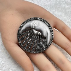 Vintage Crescent Moon Brooch Pewter Celestial Face Pin Signed Tona 2.25″