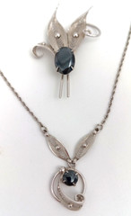 Vintage Sorrento Sterling Silver Hematite Filigree Necklace and Brooch Set