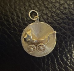 Estate Baby Child Carriage Stroller Pendant Charm 14K Yellow Gold 2.4g