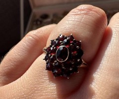 Vintage Bohemian Garnet Ring Sterling Silver Gold Vermeil Cluster Size 8.25