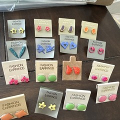 Vintage Jewelry Lot Enamel Pierced Post Earrings Various Colors & Patterns 16