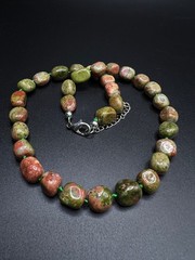 Vintage Natural Unakite Nugget Necklace | Hand Knotted Gemstone Bead Necklace