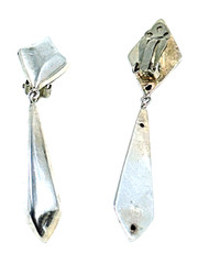 Vintage 925 Sterling Silver Polished Geometric Drop Dangle Clip Earrings 2 1/4″