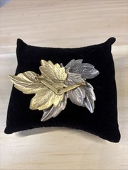 Leafs Brooch And Earrings Set, Three Tone