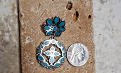 Vintage TRIFARI Dangle Earrings – Silver Tone- Flush Inlay Faux Turquoise
