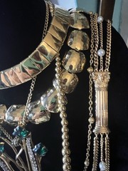 1980’s Chic Runway Statement Gold Tone 6pc Necklace Lot Green rhinestone Chunky