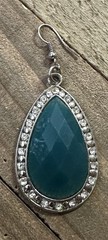Vintage Silver Tone Green Teardrop Dangle Earrings 1 3/8″ Long,