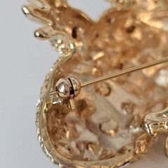 Vintage Frog Brooch Gold Tone Rhinestones Huge Statement Pin Green Eyes 3.5 In.