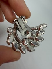 Vintage Earrings Clip On Blue Flower Rhinestone Climber PJ