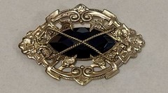 Reminiscence Brooch France, 3 1/8” Long x 2” Tall ~ Gold Tone ~ Black Onyx Stone