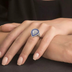 3.51CT White & Blue Simulated Sapphire Triple Halo Style Women Engagement Ring