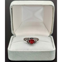 925 Sterling Silver Red Garnet Color Filigree Ring Size 6.25 2g