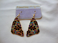 VINTAGE 1970s SAMUEL HUANG CLOISONNE ART NOUVEAU MULTI-COLOR FLOWERS EARRINGS