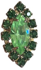 Vtg Vasaline Uranium Glass Screw Back Earings Marquise Shape w/ Green Gemstones