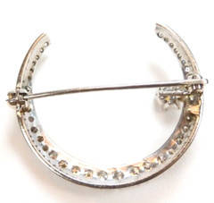 Antique 1920’s European Diamond Crescent Pin Brooch 13K White Gold EGL 1.33X1.2″