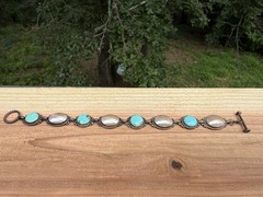 Carolyn Pollack Relios 925 Sterling Silver Bracelet Turquoise Mother of Pearl
