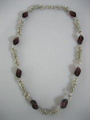 VINTAGE STERLING SILVER ROLO CHAIN AND GLASS BEAD NECKLACE AND EARRING SET