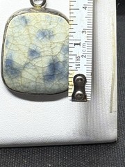 Vintage Handmade Ceramic Pottery Pendant with 925 Silver Trim 24″ Chain