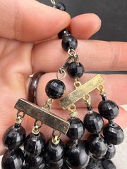 Vintage Black Glass Beaded Layered Necklace 24”