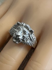 Vintage Lion Head Ring Sterling Silver King of The Jungle Brutalist Size 11.75