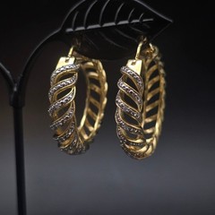JTV 14K Gold Plated Brass Hoop Earrings Diamon Chip Accents