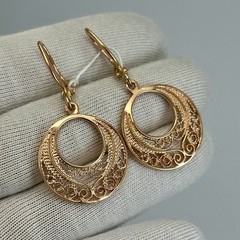 Very Rare USSR Vintage 14K 583 Rose Gold Openwork Dangle Earrings 5,35 g.