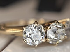 2.50 ctw Antique Old Mine Cut Diamond Three Stone Engagement Wedding Ring