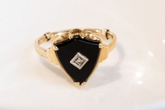 14k Gold Ring Art Deco 1920’s B&F Black Onyx w Diamond