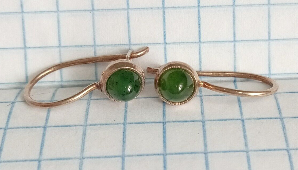 Vintage Earrings Nephrite Stone silver 875 test star USSR tsmes Women Jewelry