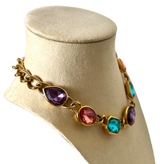 VTG 1990s Trifari TM Runway Statement Necklace Huge Faceted Multicolor Glass
