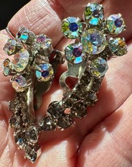 Vintage Juliana D&E Smoky Gray Aurora Borealis Rhinestone Brooch Earrings Set