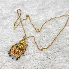 Vintage Peacock Necklace Filigree Pendant Brooch Combo Gold Tone 24″