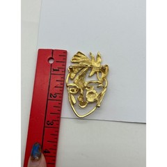 Vintage 80s Matte Gold Tone Open Work Modern Abstract Face Brooch Pin J32