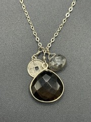 16″ Vintage Sterling Silver Smoky Quartz Pendant Necklace 925 C30
