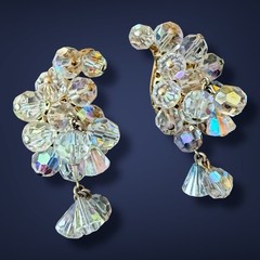 Clip On Earrings Crystal AB Cha Cha Climber Dangle Vintage Mid Century