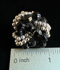 Vintage Black Silver Gray Cluster Beaded Round Faceted Stud Earrings 1” D