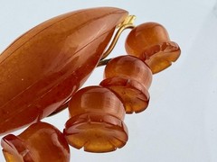 Vintage Russian Amber Factory Lily Of The Valley Carved Baltic Amber Pin Brooch