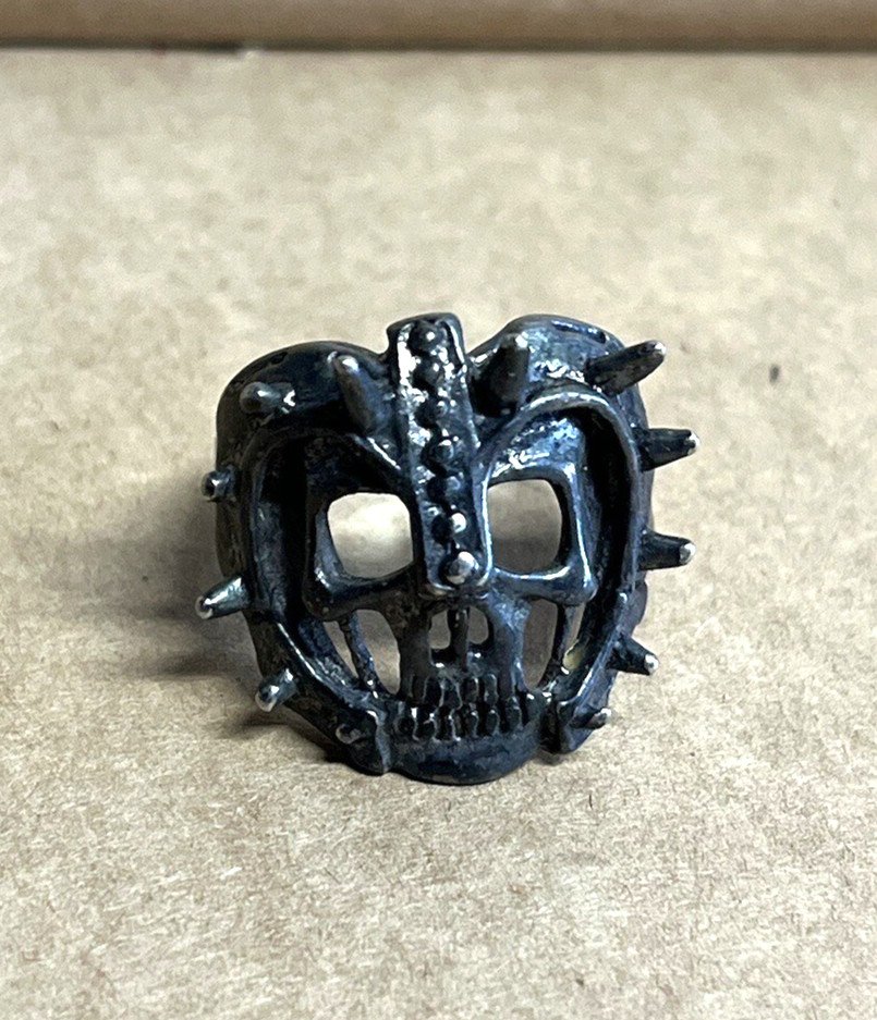 Vintage G & S Gordon Smith 1985 Skull Mask Black Signed Biker Ring Sz 11.75