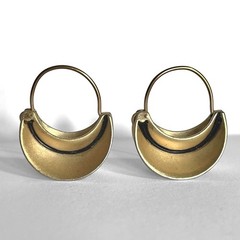VTG Crescent Hoop Earrings Gold Tone Wire Dangle Pierced Tribal Runway Antiqued