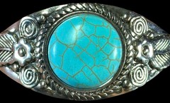 Southwestern Style Vintage Cuff Bracelet with Faux Turquoise Stone – Silver Tone
