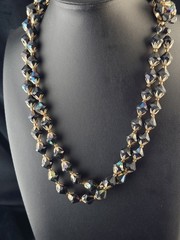 Vintage Lucite Faceted Black Aurora Necklace Mid Century Decorative Clasp 19″