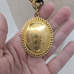 Vintage Cameo Pendant Necklace Black Velvet Cord Gold Tone Victorian Revival