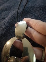 Florelle Pendant Necklace Silver Plated Metal Abalone Signed Vtg Bold Statement