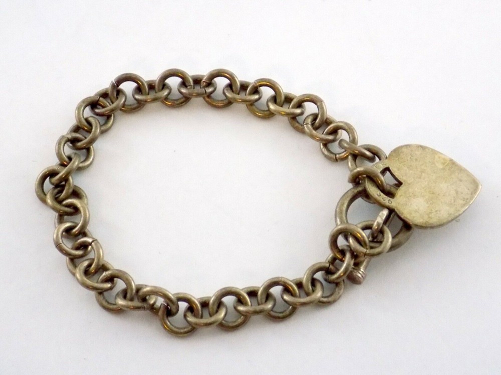 Sterling Silver Heart Charm Toggle Clasp Bracelet 925 Chain Links 6.75 In 24.9g