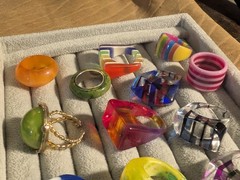 40+ Vintage Bakelite Lucite Etc plastic ring collection! Many sizes & designs!